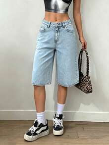 Women's Y2K Loose Wide-Leg Cropped Jeans With Butterfly Embroidered Pockets Casual Summer - Light Wash - View 4