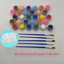 MINKOJA 12-Farben Malset + 2 Pinsel, geeignet für Erwachsenen-Basteleien, Modelle, Dekorationen, Heimdekoration, Malerei, 60-Farben Acrylfarben Set mit Pinseln, Palette, Einweg-Schürze, Behälter - perfektes Geschenk für Zuhause, Geburtstag, Klassenzimmer-Partys (zufällige Farben), Schulanfang - Mehrfarbig - Übersicht 5