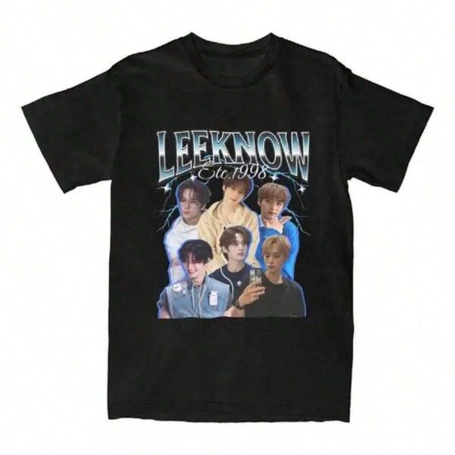 Know Men's T-Shirt, Korean K-Pop Singer, Casual Short Sleeve Summer T-Shirt, 1 Piece, Matching Family Sets, Suitable For Casual Outdoor Summer Wear, 2026 World Cup, Women's Clothing. - 黑色 - 查看 1