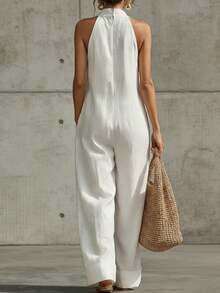 Women's Casual Sleeveless Jumpsuit Spring-Summer 2026, European American Minimalist And Elegant Style In Cotton Linen Fabric - 白色 - 查看 2