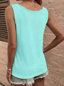 LUNE La nueva moda primavera y verano, chaleco casual de cuello redondo a rayas azul y blanco con cuello profundo rojo en contraste - Verde 2 - Ver 2