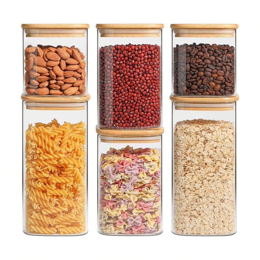 Airtight Plastic Storage Canisters, 1/2/3/4/6/12pcs Kitchen Containers With Lids, For Storing Nuts, Coffee Beans, Flour, Grains, Rice, Sugar, Tea - Clear - View 1