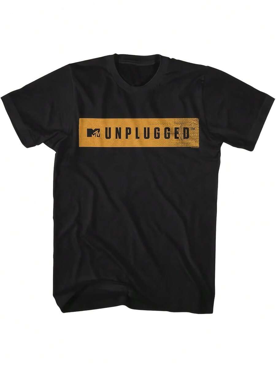 Camiseta Vintage de los 90 con el Logo de MTV Unplugged - Camiseta Retro de Marca para Conciertos, Festivales y Uso Casual - Gráfico Icónico del Logo de MTV, Camiseta de Manga Corta de Corte Holgado (Unisex Adulto) - Negro - Ver 1