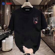 Pure Cotton Short-Sleeved T-Shirt With Rose Print, Versatile, Modern Brand, Loose Fit, Casual Round Neck, Lightweight Luxury Style, High-Quality T-Shirt For Men. - 白色 - 查看 4