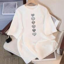 Women's Crew Neck T-Shirts Kawaii Print Heart-Shaped Design Breathable Casual School Wear | Lightweight Summer Top - 白色 - 查看 1