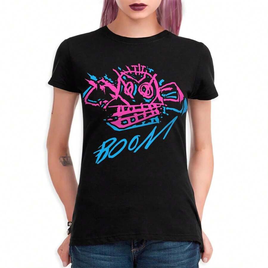 Arcane Jinx Monkey Boom T-Shirt, Men's and Women's Sizes (ARC-78721) Camiseta 100% Algodón Unisex - Playera Casual Premium de Corte Cómodo - Negro - Ver 1