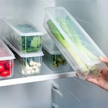 1/2pcs Long Plastic Food Storage Container, Durable & Airtight, Suitable For Refrigerator Storage Of Vegetables, Herbs Like Cilantro, Green Onion, Mint, Kitchen Organization Box - Multicolor - View 3