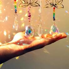 6pcs Lotus Sun Catcher Set, Colorful Crushed Crystal Decor, Suitable For Home Window Display, Wedding Decoration And Holiday Theme - Colorful Lotus Pebble Six-piece Set - View 7