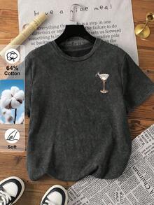 Camiseta Gráfica Reversible Retro Espresso Martini Club para Mujer - Diseño "It's Time To Be" con Copa de Martini y Taza de Café, Camiseta de Manga Corta con Cuello Redondo para Verano, Negra, Ropa Casual de Verano, Diseño Retro Club, Textura Lavada, Camiseta con Estampado Gráfico 100% Algodón - Negro - Ver 3