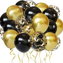 36pcs/38pcs Per Set, 10inch/12inch Gold And Black Latex Balloon Set. Suitable For One-Year-Old Birthday Banquet, Weddings, Engagement, Dating, Confession, Proposal And Bridal Room Decoration - Multicolor - View 1