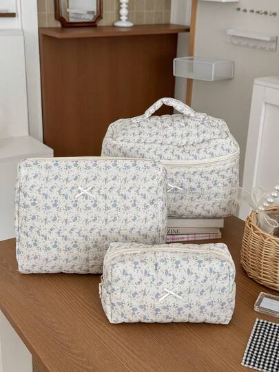1Pc/Set Ditsy Floral Print Large Capacity Makeup Bag Set Cosmetic Bag Makeup Bags Cosmetic Organizer Portable Travel Makeup Bag Handbag Zippered Multi-Functional Storage Pouch For Lipstick,Brush,Jewelry,Skin Care,Hair Clips,Mobile Phone,Coin,Small Items Makeup Bag Makeup Pouch Skincare Bag Toiletry Bag Packing Cubes,Travel Essentials,Cruise Essentials,Dorm Essentials,Bridesmaid Gifts,Mom Gifts,Gifts For Women,Travel Gift, Back To School Gift