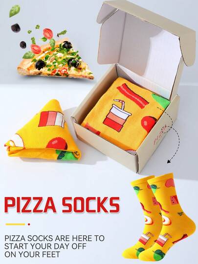 1 Paar witzige Pizza Knöchelsocken, süßes und neuartiges pizza-ähnliches kreatives Geschenkbox Design, verrückte Socken können als Überraschungsgeschenk zu Geburtstagen/Partys/Familientagen/Hochzeiten/Vatertag/Abschluss/Schulanfang/Halloween/Weihnachten und anderen Feiertagen verschenkt werden
