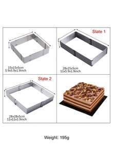 Brodark 可调节方形慕斯模具，二合一可扩展模具，一盒可解锁15x15厘米至28x28厘米多种尺寸，专业方形蛋糕和甜点制作器 - 銀色 - 查看 3