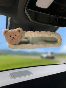 1 pieza Cubierta decorativa para espejo retrovisor con pompón, Protector de espejo retrovisor de coche con diseño de oso lindo, Accesorios de interior de automóvil de alta gama para mujeres - Oso esponjoso - Ver 3