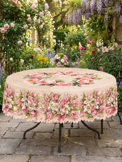 1 chiếc - Khăn trải bàn họa tiết hoa hồng, tulip, ly màu hồng mùa hè, khăn trang trí in hoa cổ điển, chống nhăn, thích hợp cho tiệc trà, tiệc cưới, đám cưới ngoài trời, tiệc nướng sân vườn, tụ họp ngoài hiên, phòng ăn nhà bếp, trang trí nhà cửa trong nhà và ngoài trời vào kỳ nghỉ hè, dễ bảo quản và có thể tái sử dụng.