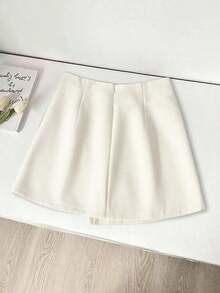Falda de tela texturizada de estilo ancho, asimétrica y con tirantes, de estilo casual y versátil para graduación, primavera y verano - Albaricoque - Ver 2