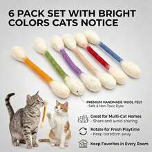 大型猫用棉签玩具 - 毛毡互动逗猫棒，色彩鲜艳的超大号棉签玩具，适合幼猫和成猫，是送给爱猫人士的完美礼物 - 彩色 - 查看 6