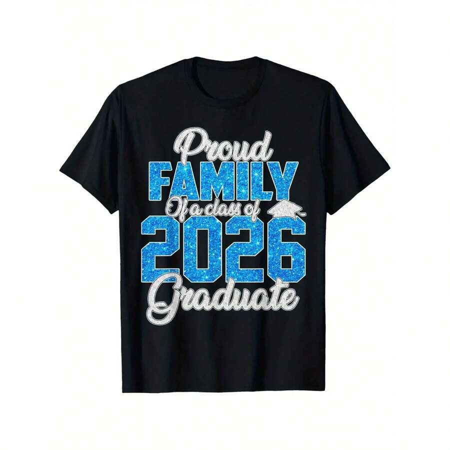 2026 Graduation Family T-Shirt - T-Shirt For Graduates' Family Members - Unisex Adult Size - Perfect Graduation Gift For Parents, Grandparents, Brothers, Sisters - Baptism, Christmas, Thanksgiving, Halloween, Birthday. Comfortable And Soft Cotton T-Shirt For Everyday Wear. - 黑色 - 查看 1