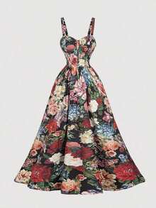 MOD Vestido elegante de tirantes finos con estampado floral y cintura ceñida para mujer - Multicolor - Ver 8