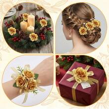 10/15/20/25/30 Pcs/Pack Royal Blue Rose Artificial Flowers, 3 Inch Stemless Silk Roses, Suitable For Decoration, Wedding, Fake Flower Bouquet - Gold - View 8