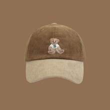 Mũ lưỡi trai nhung kẻ thêu hình gấu Teddy, mũ lưỡi trai unisex điều chỉnh được, mũ snapback mềm mại, kiểu dáng cổ điển đa năng, phù hợp cho các chuyến đi chơi mùa xuân và mùa thu cũng như sử dụng hàng ngày. - mũ bóng chày - Xem 5