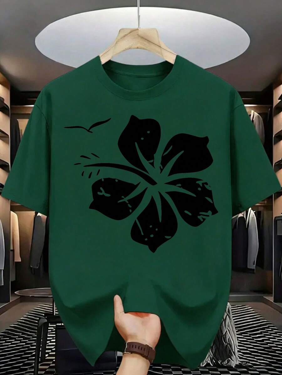 Fashionable T-Shirt, 100% High-Quality Cotton, Creative "Fun Retro" Print, Women's American Street Style Top, Round Neck, Loose Fit, Plus Size, Short Sleeves, Suitable For Valentine's Day, Easter, And As A Gift. NKBK - 綠色 - 查看 1