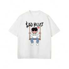 SAD Z Letter Printed T Shirt  Haruku  Street Ste T-Shirt220G heavyweight 100% cotton T-shirt.  with butterfly print pattern, suitable for girls and wo's short sved round neck inspirational shirt, cute aesthetic Y2K style summer top, suitable for outdoor, family, work or street wear casual loose daily T-shirt - Blanco - Ver 1