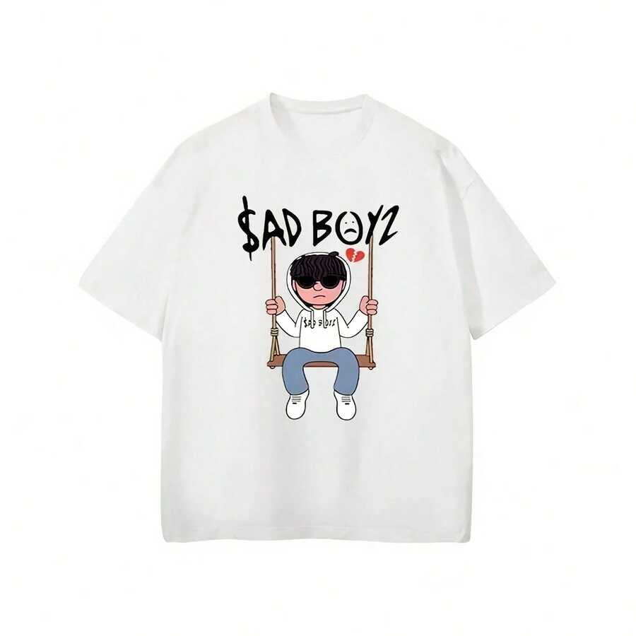 SAD Z Letter Printed T Shirt  Haruku  Street Ste T-Shirt220G heavyweight 100% cotton T-shirt.  with butterfly print pattern, suitable for girls and wo's short sved round neck inspirational shirt, cute aesthetic Y2K style summer top, suitable for outdoor, family, work or street wear casual loose daily T-shirt - Blanco - Ver 1