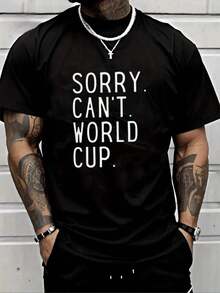 1 Piece, Men's World Cup Graphic Print Cotton T-Shirt, Relaxed Fit, Casual, For Sporting Events, Made With Soft And Breathable Fabric, Perfect Gift For Football Fans And Match Days, Comfortable, 180G, 100% Cotton, Graphic T-Shirts - 黑色 - 查看 1