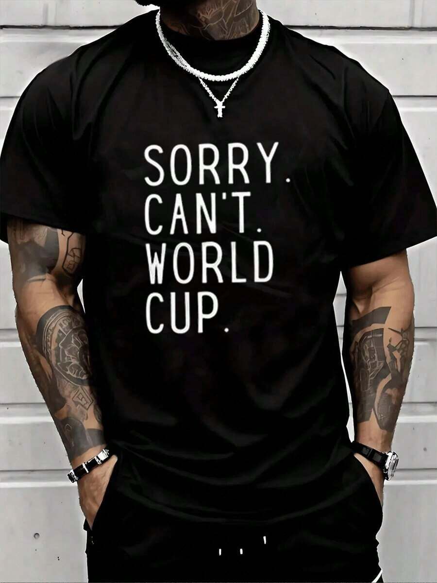 1 Piece, Men's World Cup Graphic Print Cotton T-Shirt, Relaxed Fit, Casual, For Sporting Events, Made With Soft And Breathable Fabric, Perfect Gift For Football Fans And Match Days, Comfortable, 180G, 100% Cotton, Graphic T-Shirts - 黑色 - 查看 1
