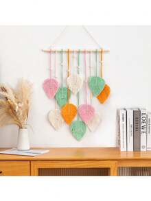 1pc Leaf Pattern Dream Catcher Wall Hanging Home Decor, Room Decoration, Wall Decor, Birthday Graduation Gift, This Handmade Woven Leaf Tapestry Is Made Of Natural Cotton Rope - Multicolor - View 10