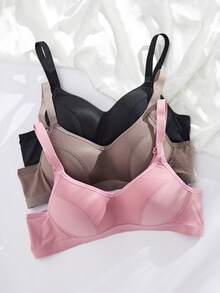 3pcs/Set Women's Comfortable Sleep Wireless Soft Cup Small Bust Solid Color Bra - Multicolor - View 8