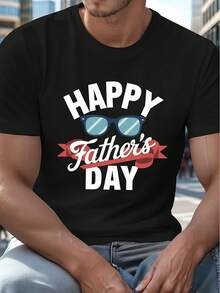 Men's T-Shirt For Father's Day, Crew Neck, With A Stylish Glasses And Ribbon Design, Perfect For Dad. This Comfortable Casual Shirt Is Also Great For Birthdays And Christmas. - 黑色 - 查看 8