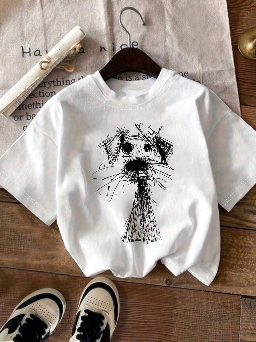 Camiseta casual estampada de cuello redondo 100% algodón Resistente - Blanco - Ver 1