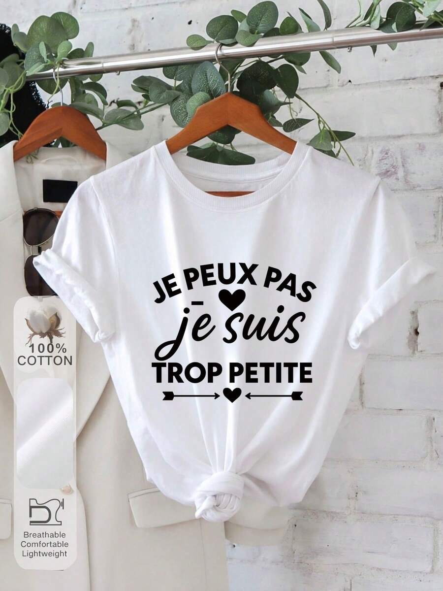 Camiseta casual de manga corta y cuello redondo con diseño gráfico, perfecta para primavera y verano, diseñada para mujer