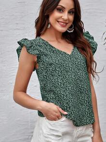 Blusas Volante Plantas Casual - Verde Oscuro - Ver 3