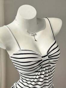 Camiseta ajustada con pliegues en el busto a rayas rosas para el verano - Blanco 2 - Ver 9
