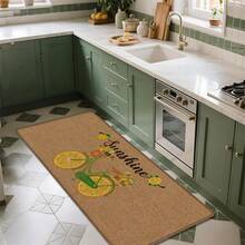1pc Lemon Bicycle Pattern Printed Linen Kitchen Rug, Carpet, Mat, Bathroom Mat, Doormat, 3D Printed Rectangle, Suitable For Living Room, Bedroom, Hallway, Bathroom, Laundry Room - Polyester Carpet, For Indoor And Outdoor Home Decor - Multicolor - View 4