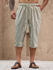 Men's Casual 3/4 Length Pants, Lightweight Breathable Summer Holiday Style - Beige - View 1