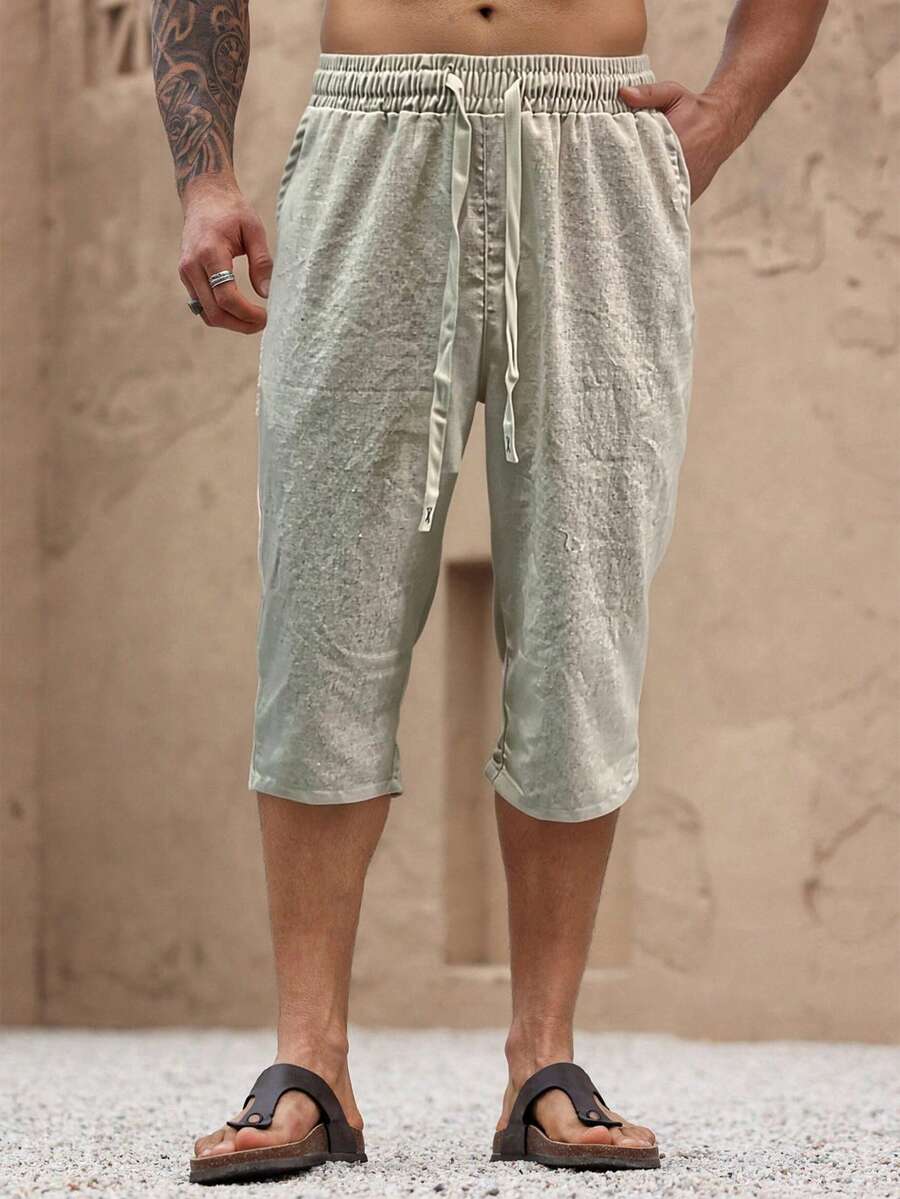 Men's Casual 3/4 Length Pants, Lightweight Breathable Summer Holiday Style - Beige - View 1
