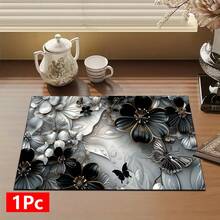 1 pieza Alfombrilla absorbente con estampado floral de metal plateado para secar platos, alfombrilla absorbente para encimera de máquina de café concentrada, alfombrilla absorbente para fregadero, alfombrilla absorbente suave para grifo, alfombrilla absorbente para taza de fregadero, accesorios de cocina y baño - Multicolor - Ver 13