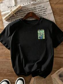 This Casual T-Shirt Features A Simple Print, A Round Neck, And Short Sleeves. The Classic, Basic Design Is Universally Flattering, And The Loose, Relaxed Fit Feels Comfortable And Breathable. The Fine, Soft Texture Is Soft Against The Skin And Breathable, So It Won't Pill Or Lose Its Shape Over Time. The Subtle, Elegant Print Design Is A Must-Have For Summer. This Versatile Piece Pairs Perfectly With All Kinds Of Bottoms-You Can't Go Wrong. - 黑色 - 查看 2