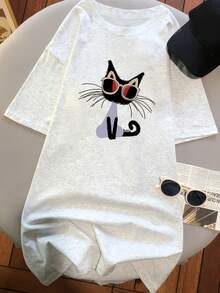Women's Short Sleeve T-Shirt With Cartoon Print, Slim Fit#3333 - 灰 - 查看 4