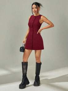 PETITE Vestido de mujer sin mangas de mini longitud, de moda para el verano - Burdeos - Ver 5
