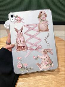 1个Coquette水彩兔子花卉印花透明保护套，含粉色蝴蝶结复古乡村风格全包防震保护套，兼容iPad，适合母亲节、情人节、女友节、生日、春季、返校季礼物、日常使用。 - 無色 - 查看 4