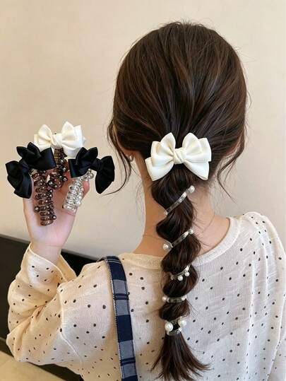 1pc Girls' Bow "Telephone Cord" Hair Ties - Hair Accessories For Bubble Braids, Twists, And Ponytails; Suitable For Ages 14+ | Girls' Hair Accessories & Hair Ties