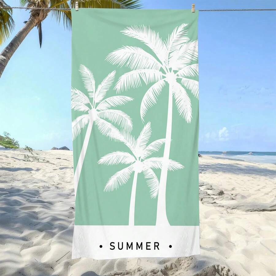 1pc Ultra Soft Teal Palm Tree Summer Pattern Beach Towel, Suitable For Beach, Pool Party, Vacation - Style3 - View 1