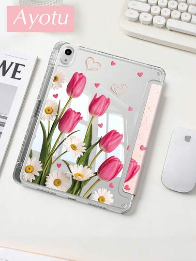 Ayotu Ốp bảo vệ máy tính bảng họa tiết hoa tulip và hoa cúc, phù hợp với iPad Air 8 (M4) 2026 (11/13 inch), Air 11 inch M3 2025/M2 2024, Air thế hệ thứ 5 2022, (A16) 11 inch thế hệ thứ 11 2025, Galaxy Tab, Kindle Paperwhite thế hệ thứ 12 2024, mặt lưng trong suốt, họa tiết thời trang, chức năng tự động tắt/mở màn hình, bảo vệ bằng túi khí, thích hợp làm quà tặng và sử dụng trong văn phòng.
