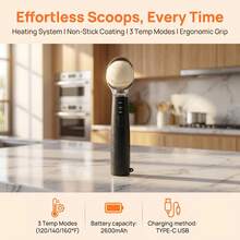 3 Adjustable Temperature Settings (120/140/160°F), Waterproof IP67, Ergonomic Handle, 2600mAh Rechargeable Electric Ice Cream Scoop, Hard Ice Cream Kitchen Tool - Multicolor - View 7