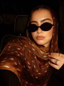 1PC Women's Scarf Bohemian Watercolor Brown Black Fawn Print Leopard Print Hijab, Suitable For Daily Wear With Abaya - Brownish Black - View 4